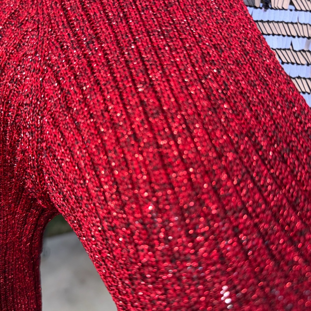 Nine West Red V-Neck Ribbed Sweater - Picture 3 of 5